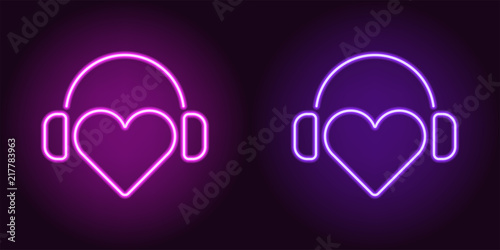 Neon Heart with headphones in Purple and Violet color