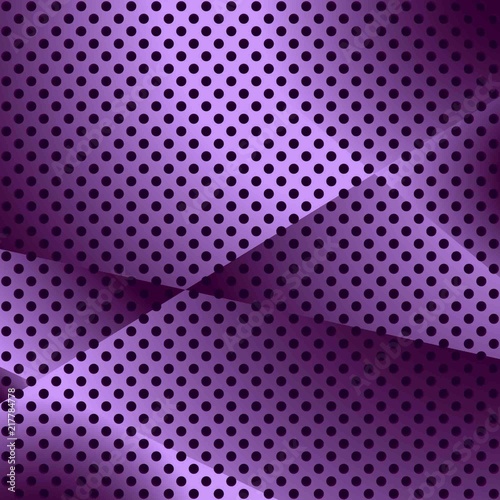 Abstract Dark Purple Metallic Pattern with Holes. Curved Pink Plate. Raster Illustration