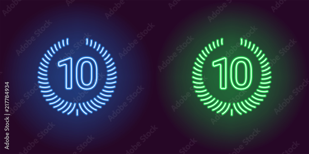 Naklejka premium Neon Tenth place in blue and green color
