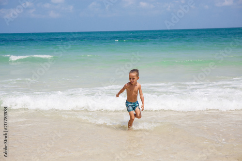 little boy in the sea in Thailand