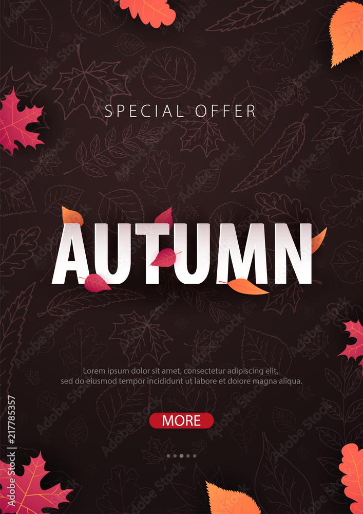 Autumn Background with leaves for shopping sale or promo poster and frame leaflet or web banner. Vector illustration template. Autumn Background with leaves for shopping sale or promo poster and frame leaflet or web banner. Vector illustration template.
