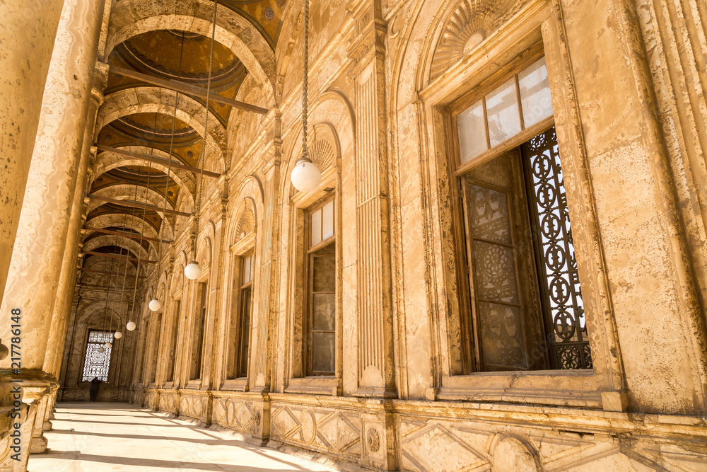 Courtyard of the Mohamed Ali mosque with intricate design, Cairo