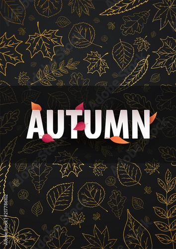 Autumn Background with leaves for shopping sale or promo poster and frame leaflet or web banner. Vector illustration template.