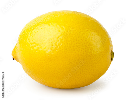 Ripe lemon close - up on white background.