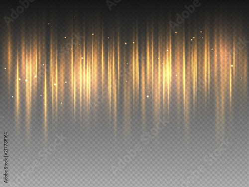 Vertical golden yellow radiance glow pulsing rays on transparent background. Vector abstract illustration of hot orange Aurora Borealis light effect. Shining waves design. Polar glowing flare.