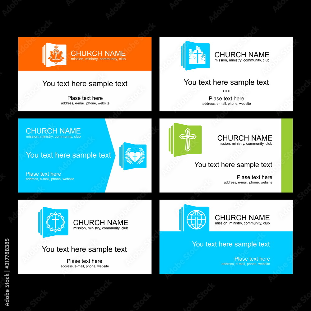 A set of business cards of the church, a ministry or mission, a club or camp, using a creative logo.