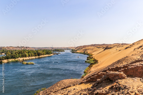 A scene for the Nile in Aswan. Colorful landscape of Nile in Aswan.