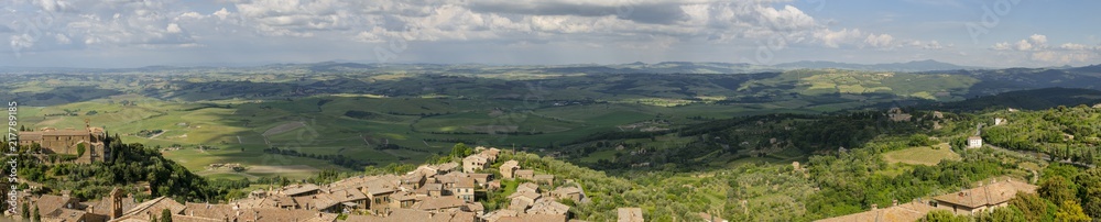 Panorama of Montalcino and Tuscany landscape, Italy, Europe