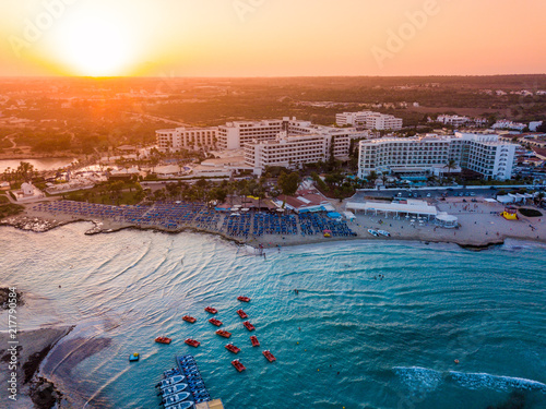 An aerial view of the famous Nissi beach in Ayia Napa - hotels, luxury and leisure
