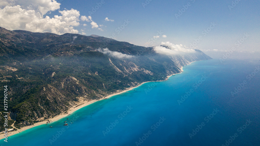 Beautiful drone shot of a gorgeou beach in greece Lefkada