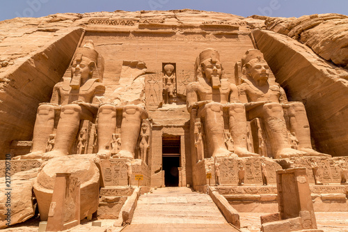 Statues in front of Abu Simbel temple in Aswan Egypt  Africa