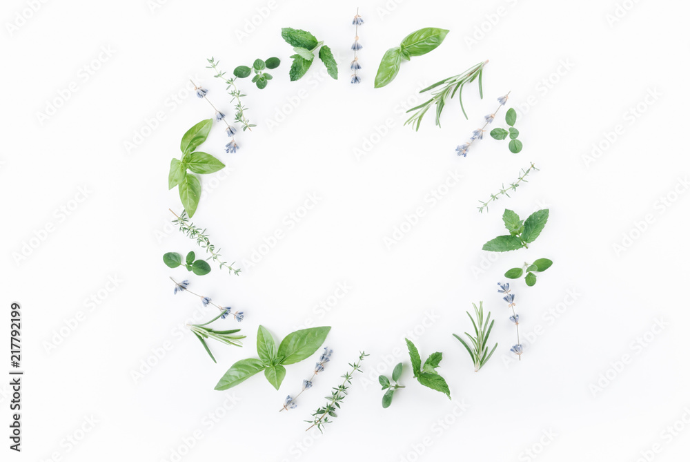 essential oils with botles and herbs on white background essential oils with botles and herbs on white background