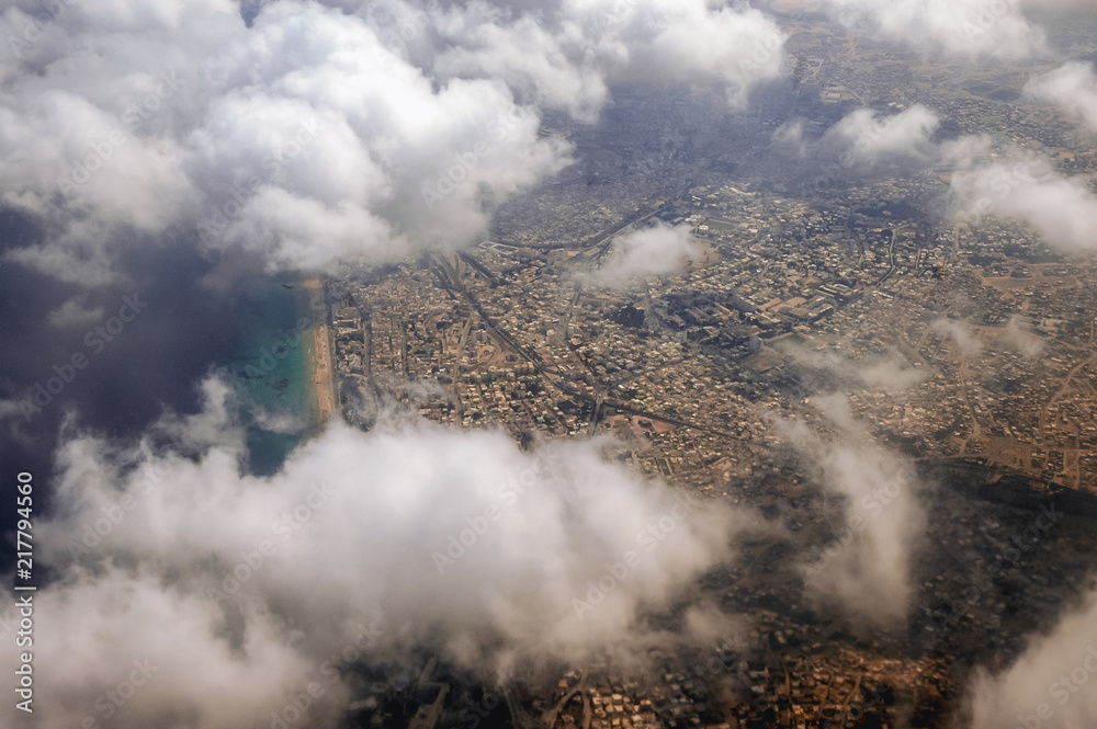View from a window of passenger plane during flight above Tunisia