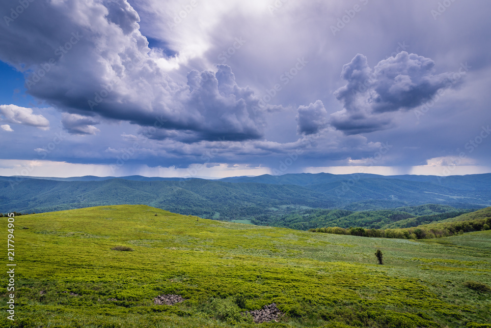 Landscape of Bieszczady National Park, Subcarpathian Voivodeship of Poland, view from Wetlina trail