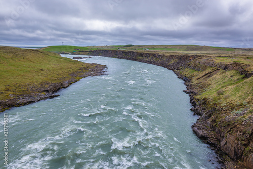 Thjorsa River seen froem a viewing point next to Urridafoss waterfall in Iceland photo