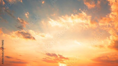 Background of colorful sky concept: Dramatic sunset with twilight color sky and clouds © paul