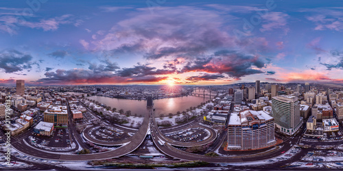 Portland downtown sunrise aerial 360 by 180 photosphere photo