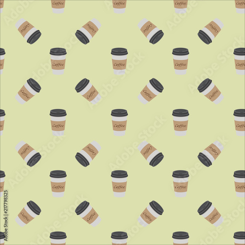 Pattern of plastic and paper Coffee Cups on vintage background. Collection 3d Coffee Cup Mockup. Vector Template