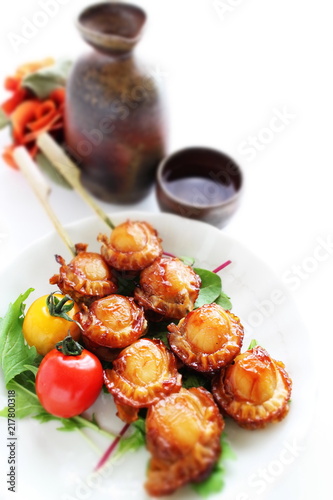 Japanese food, grilled  soy sauce and scallop 