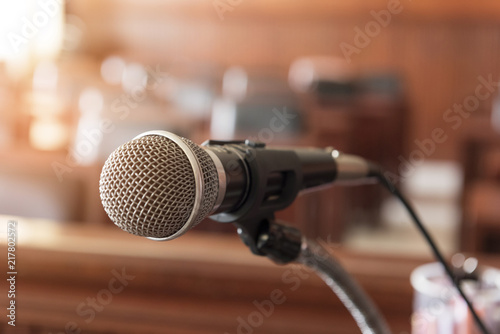 microphone,Table and chair in the courtroom of the judiciary. photo