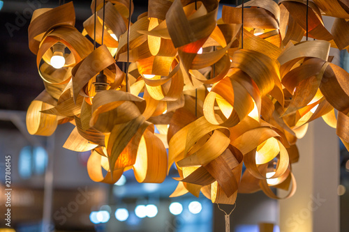 Background, lamps made of wood, components, used home decor, garden, restaurant To be more beautiful. © bangprik