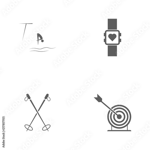 Vector illustration set sport icons. Elements arrow and target, ski poles, sport watch and jump to water icon