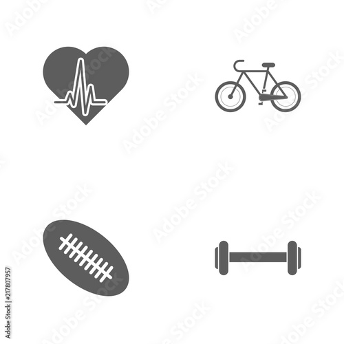 Vector illustration set sport icons. Elements dumbbells, rugby ball, a bike and palpitation icon