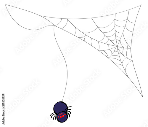 Spider hanging from a web corner accent