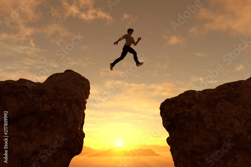 Man jump through the gap,3d illustration conceptual background