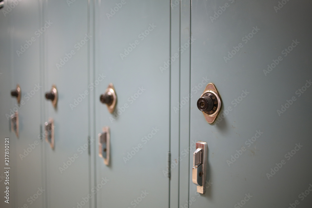 Back to School Concept - Light Blue Gray Student Lockers at a High School or College Back to School Concept - Light Blue Gray Student Lockers at a High School or College