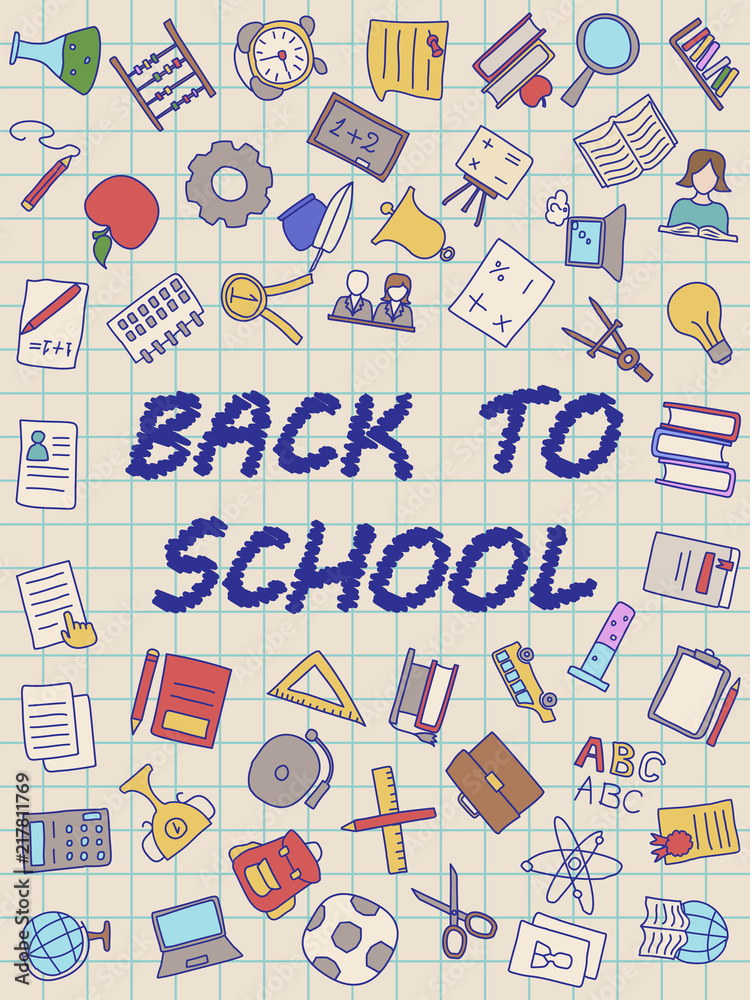 Welcome Back to School poster with doodles, good for textile fabric design, wrapping paper and website wallpapers Welcome Back to School poster with doodles, good for textile fabric design, wrapping paper and website wallpapers