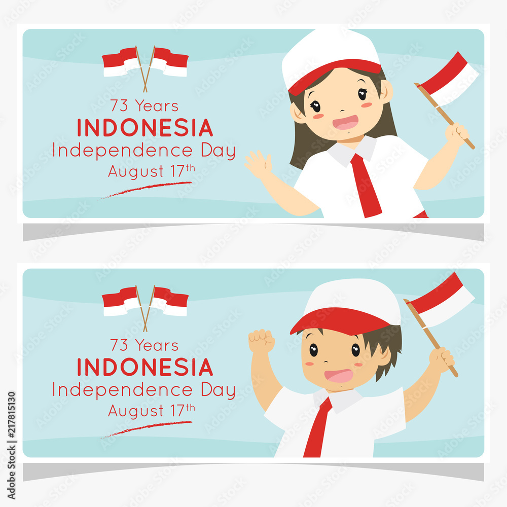 73 years Indonesia independence day celebration banner design, cartoon vector. Indonesian students holding Indonesian flags. Printable banner vector Stock Vector | Adobe Stock 73 years Indonesia independence day celebration banner design, cartoon vector. Indonesian students holding Indonesian flags. Printable banner vector Stock Vector | Adobe Stock