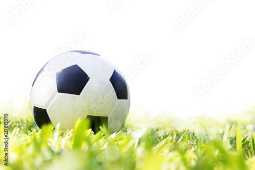 Classic football in grass on the white background.
