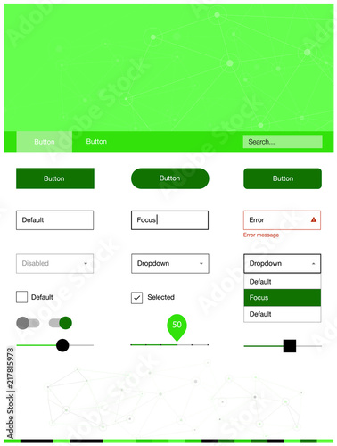 Light Green vector wireframe kit with crystals, circles.