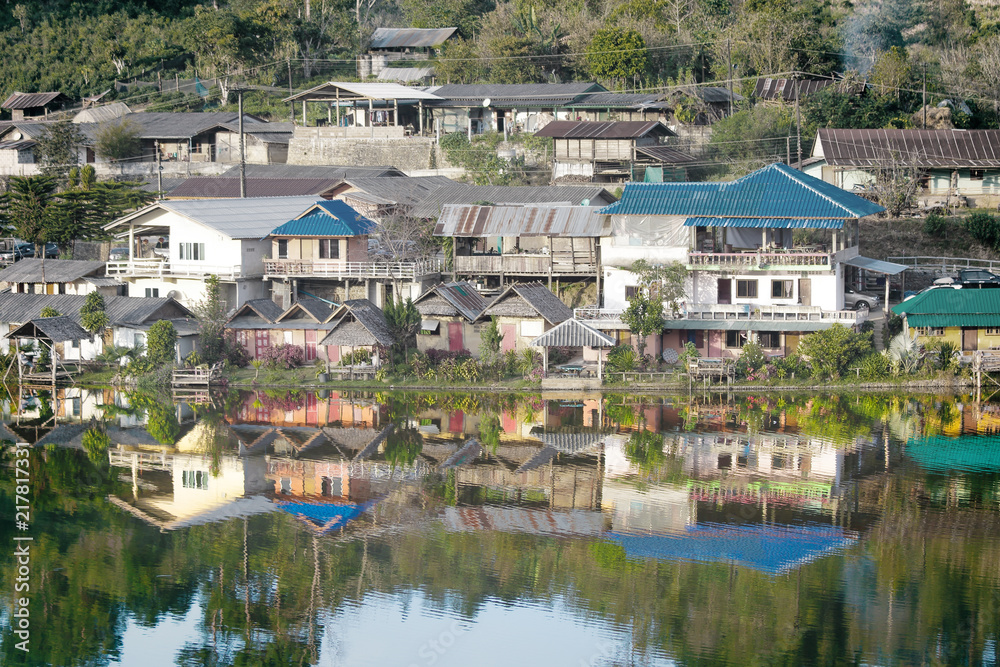 Ban Rak Thai villages with Reflection Lake In Mae Hong Son,Thailand. Ban Rak Thai villages with Reflection Lake In Mae Hong Son,Thailand.