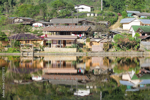 Ban Rak Thai villages with Reflection Lake In Mae Hong Son,Thailand.