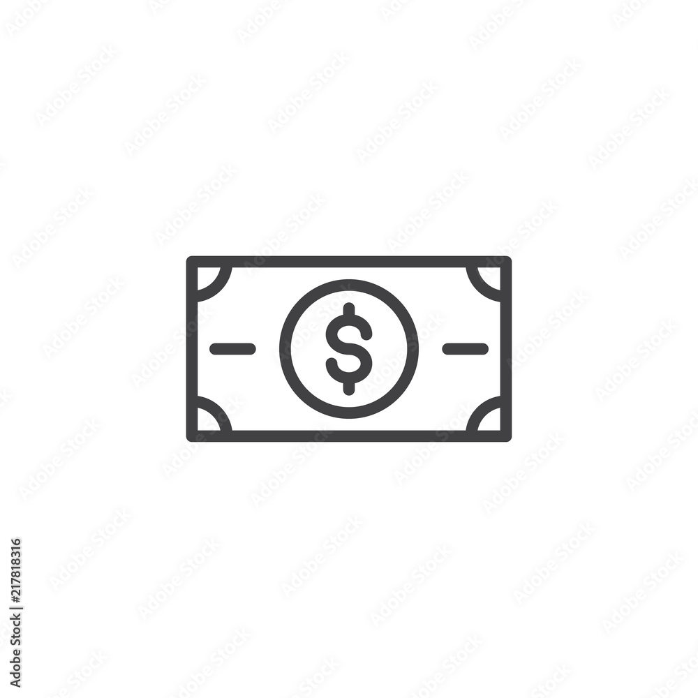 Dollar bill outline icon. linear style sign for mobile concept and web design. Money simple line vector icon. Symbol, logo illustration. Pixel perfect vector graphics Dollar bill outline icon. linear style sign for mobile concept and web design. Money simple line vector icon. Symbol, logo illustration. Pixel perfect vector graphics
