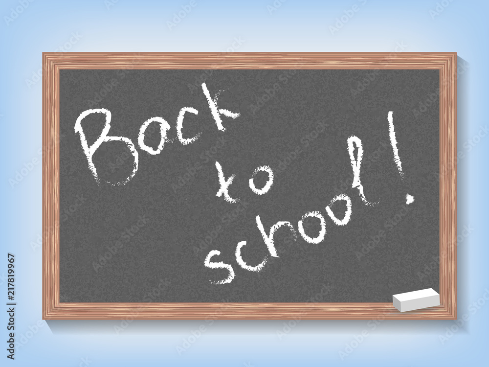 Fototapeta premium Wooden frame and slate with Inscription Back to school. Vector illustration