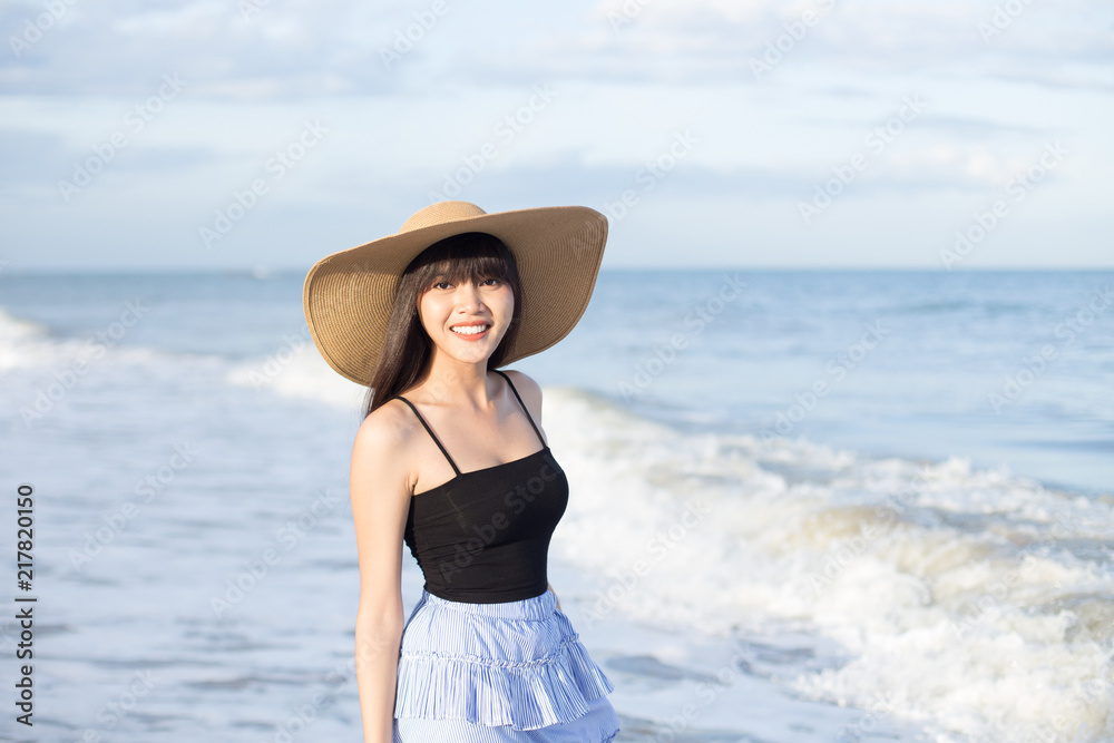 Beautiful girl enjoy and happy her lifestyle in holiday Beautiful girl enjoy and happy her lifestyle in holiday