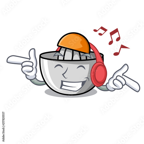 Listening music juicer mascot cartoon style