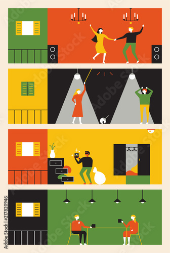 Neighbors of the floor. flat design style vector graphic illustration set