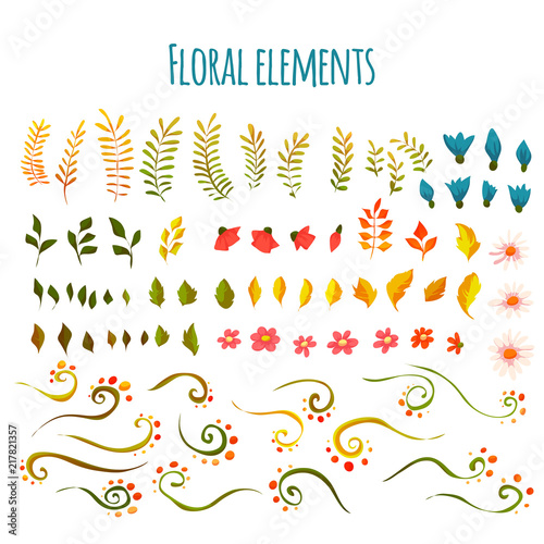 Vector floral element. Flowers and grass. Hand drawn. Illustration