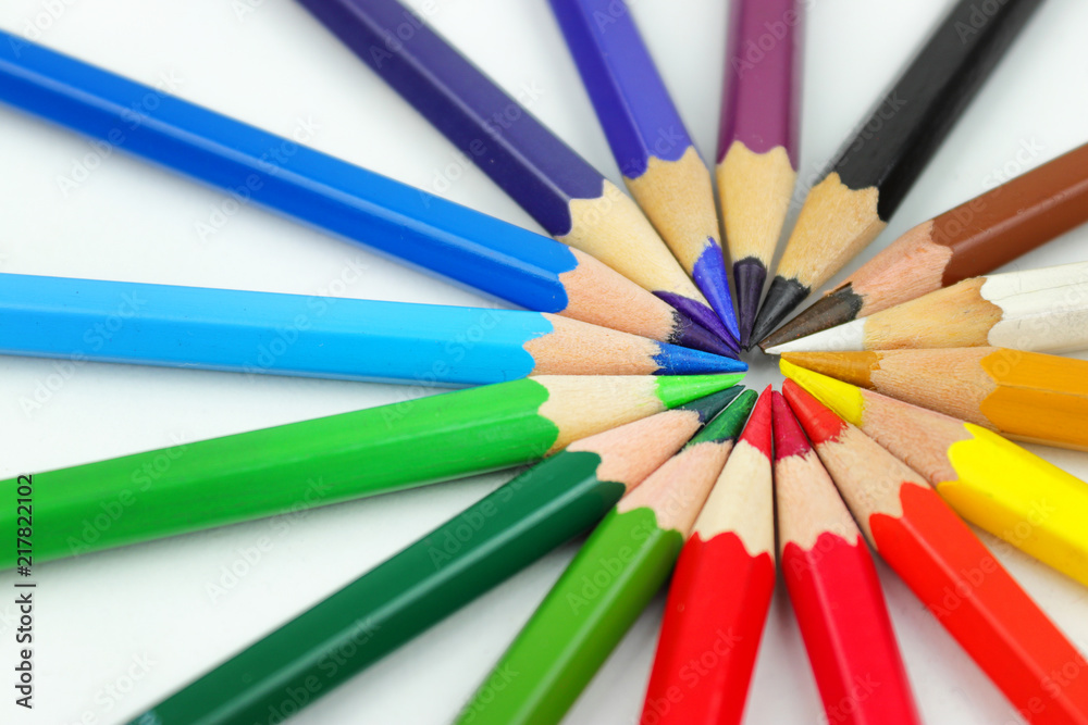 Circle of colored pencils on a white background Circle of colored pencils on a white background