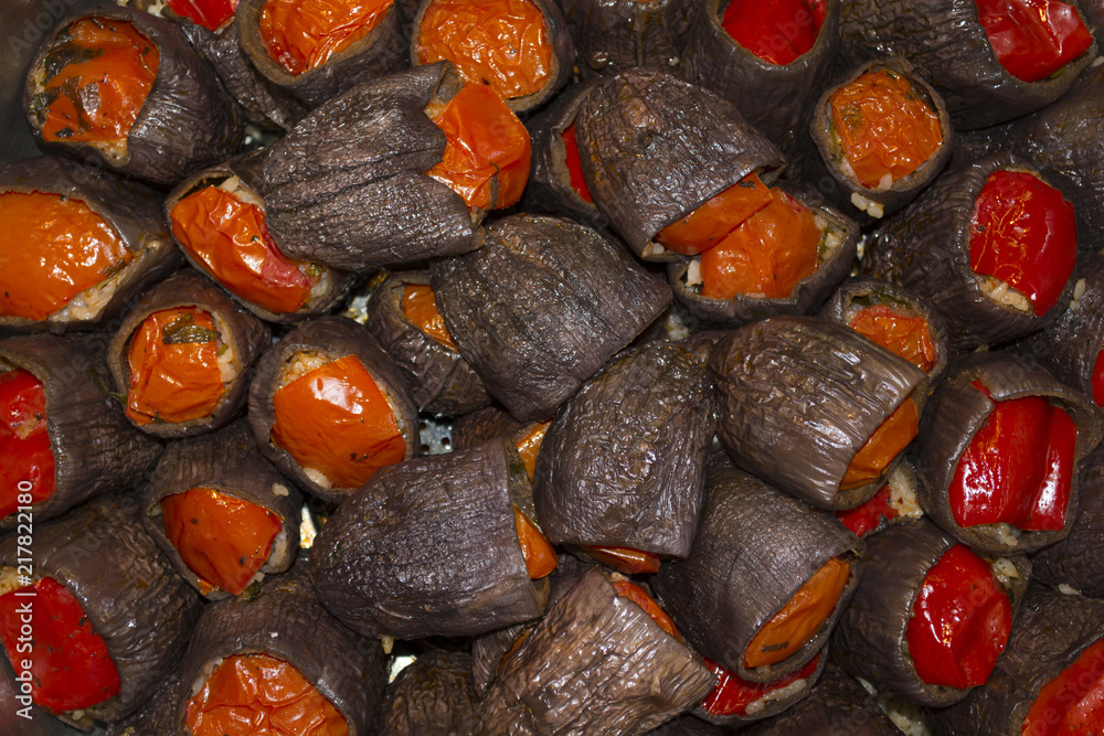 Turkish cuisine - DOLMA - rice stuffed sundried red pepperes, tomatoes and eggplant Turkish cuisine - DOLMA - rice stuffed sundried red pepperes, tomatoes and eggplant