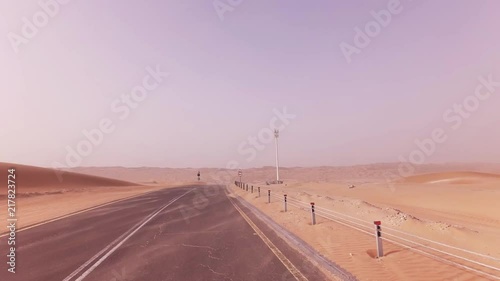 New road from Oasis Liwa to Moreeb Dune in Rub al Khali desert stock footage video photo