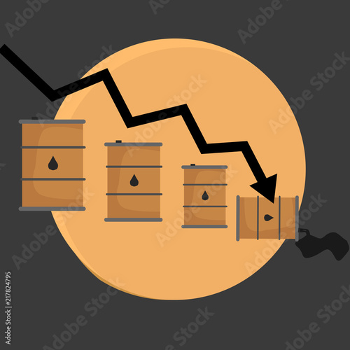 Oil industry crisis concept. Drop in crude oil prices. Financial markets vector illustration. Oil stock crisis.
