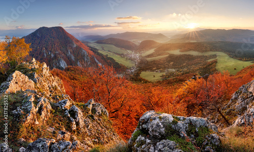 Slovakia autumn landscape panorama at sunset