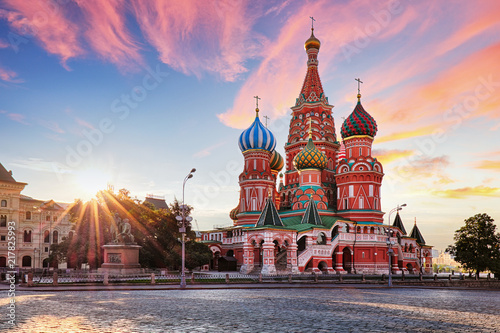 Moscow, Russia - Red square view of St. Basil's Cathedral at sunrise, nobody photo