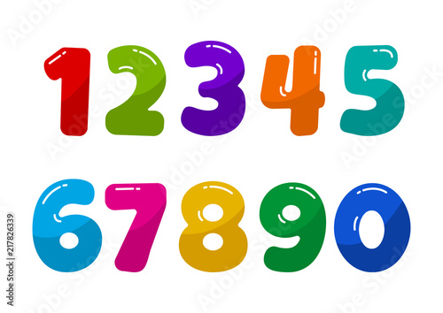 Colorful kids font numbers from 1 to 0. Vector illustration