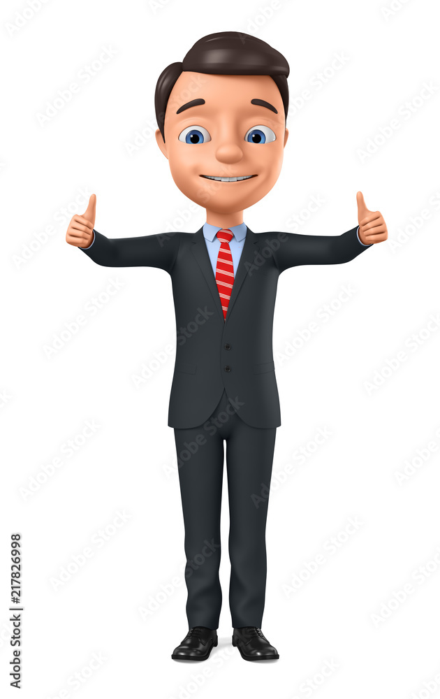 Businessman showing two thumbs up on a white background. 3d render illustration.